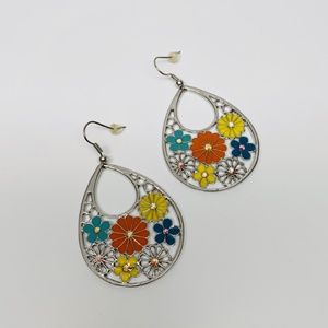 BRAND NEW- Floral Enamel Teardrop Earrings